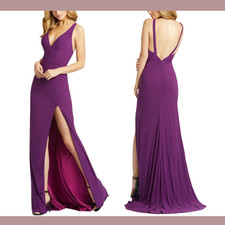 NWT IEENA Mac Duggal [ 10 ] 25846 Deep V-Neck Slit Jersey Gown Aubergine S500