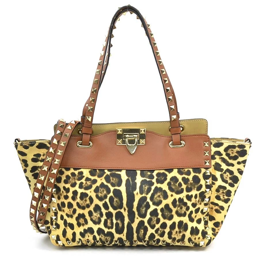 Valentino — Auth Valentino Garavani Leopard Handbag Shoulder Bag Brown Canvas-r h32101k