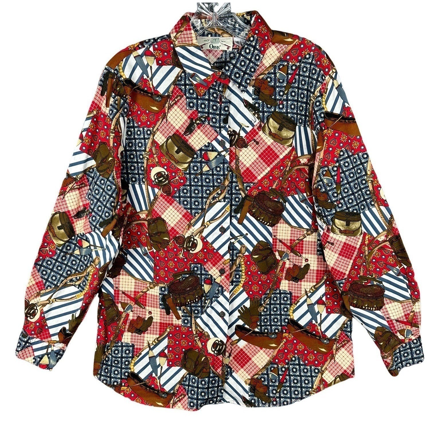 Orvis Patchwork Print Button Down Shirt Long Slee… - image 2