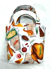 Handmade Fabric Lined Mini Tote Bag/Gift Bag Thanksgiving Day Dinner Brown New