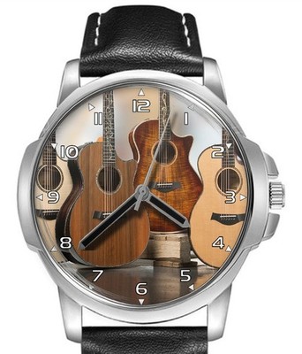 Akustikgitarrenliebhaber Lederband großes Zifferblatt Geschenk Armbanduhr