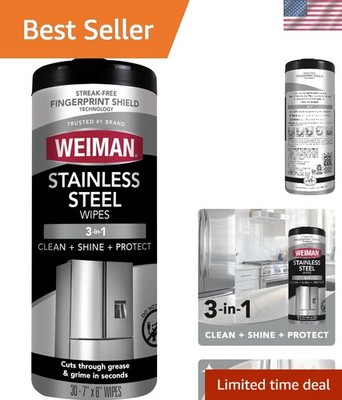 Weiman Stainless Steel Cleaning Wipes (30 Count) - Quick, Easy & Streak-Free