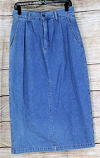 Vintage Stampede Womens Size 12 Blue Denim Pleated Midi Jean Skirt High Rise