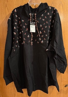 Ulla Popken 100% Cotton Hoodie Birds Sweatshirt Size 28/30 Black