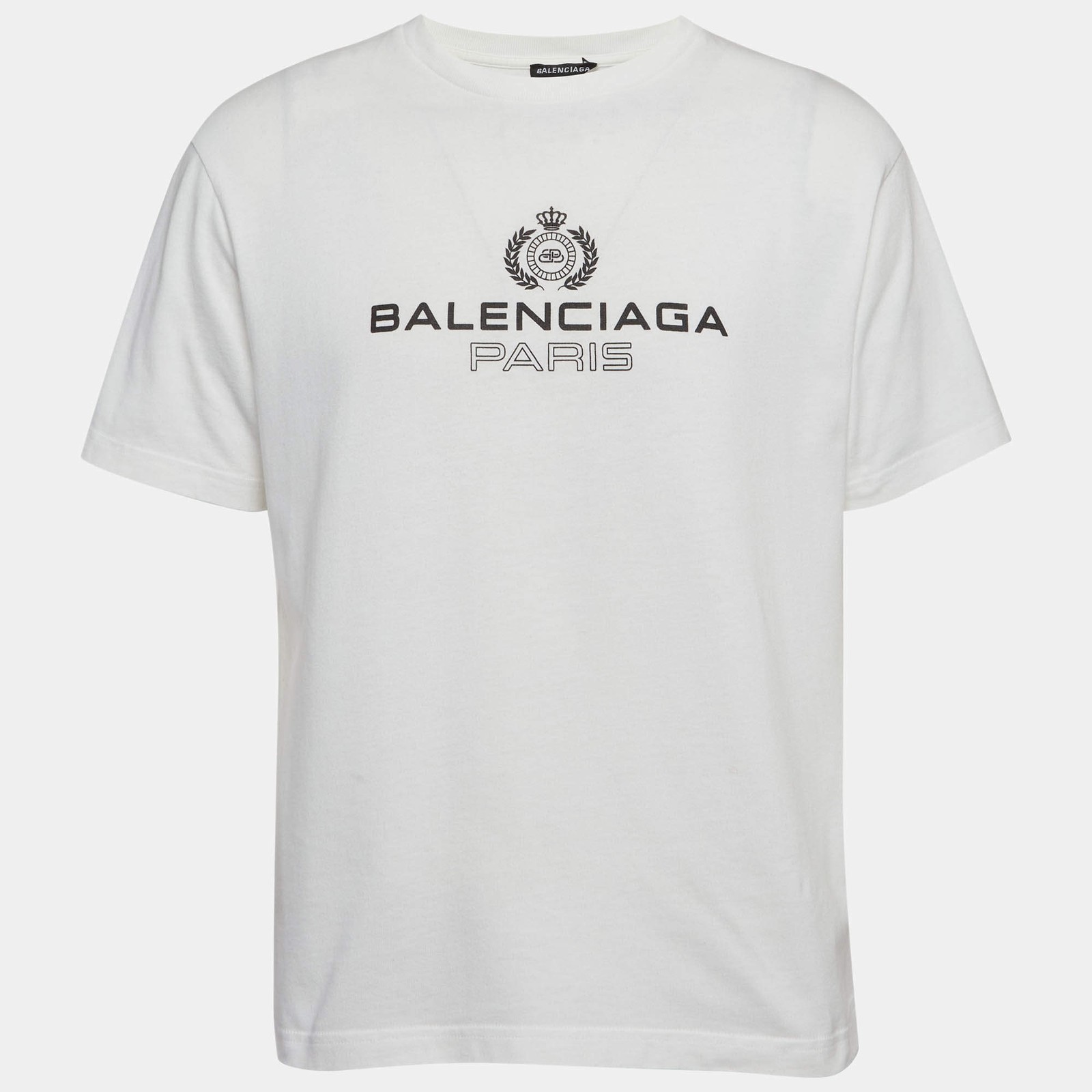 Balenciaga White Logo Print Jersey TShirt S