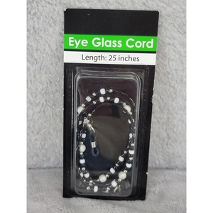 Beaded Eyeglass Chain Cord 25 Inch Black White Silver Loop Holder Strap