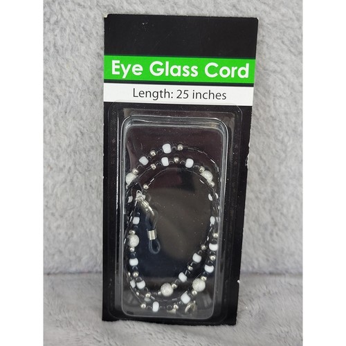 Beaded Eyeglass Chain Cord 25 Inch Black White Silver Loop Holder Strap