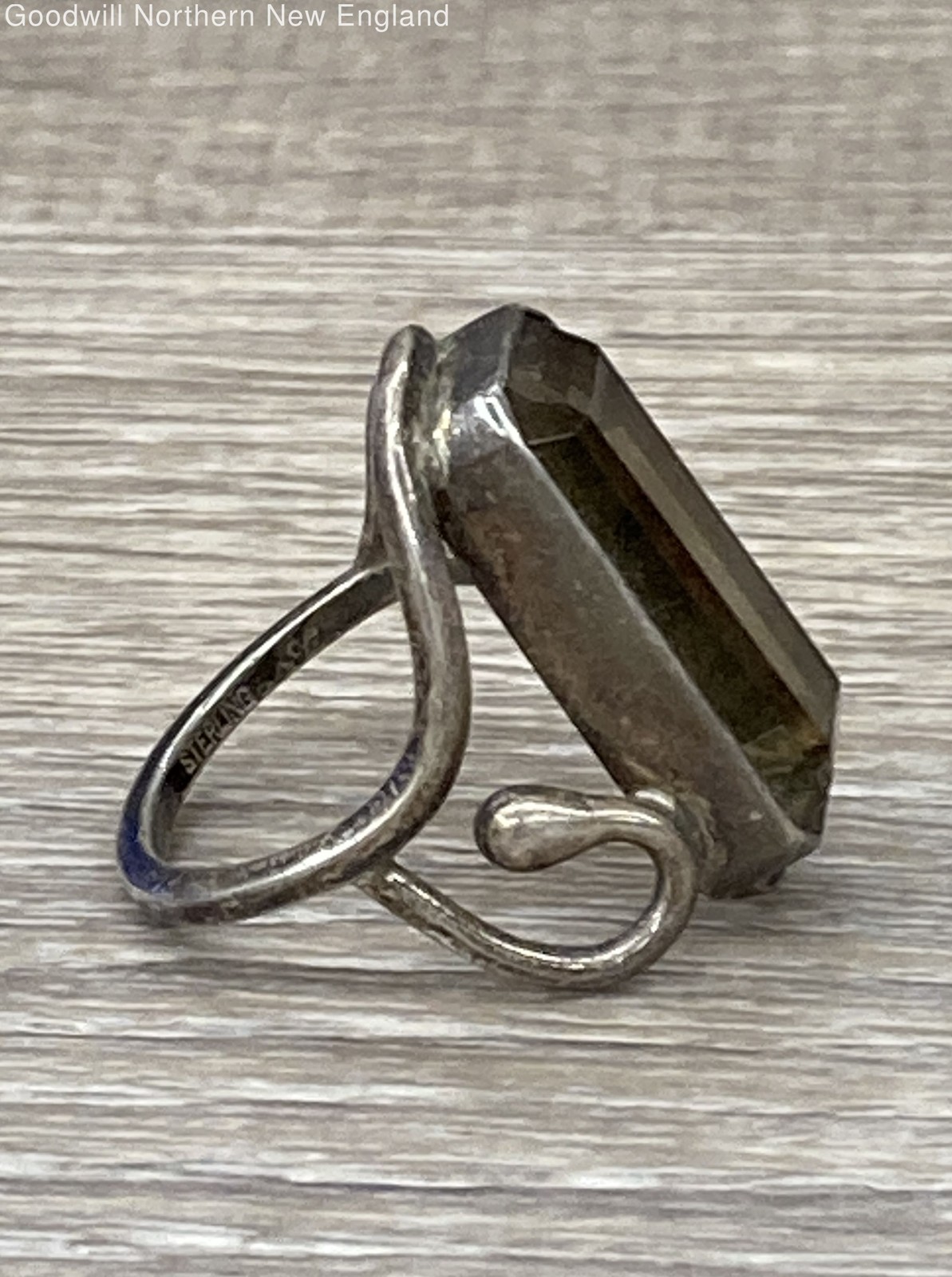 Sterling Silver Faceted Rectangular Cut Smokey Co… - image 3