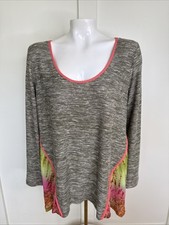 Poeme Citron Womens Size L Blouse Top Sheer Back Knit Long Sleeve Pullover