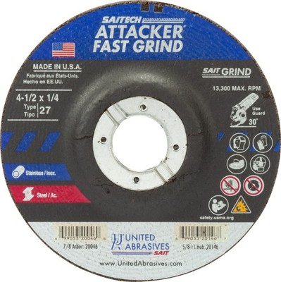 United Abrasives SAIT 20046 4-1/2x7/8 Saitech Attacker Grinding Wheels 25 pack
