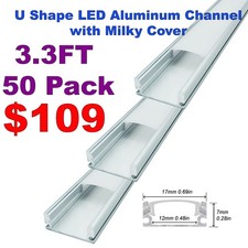 3.3FT 1M Aluminum Track Silver LED Strip Channel Diffuser System Classic U Shape