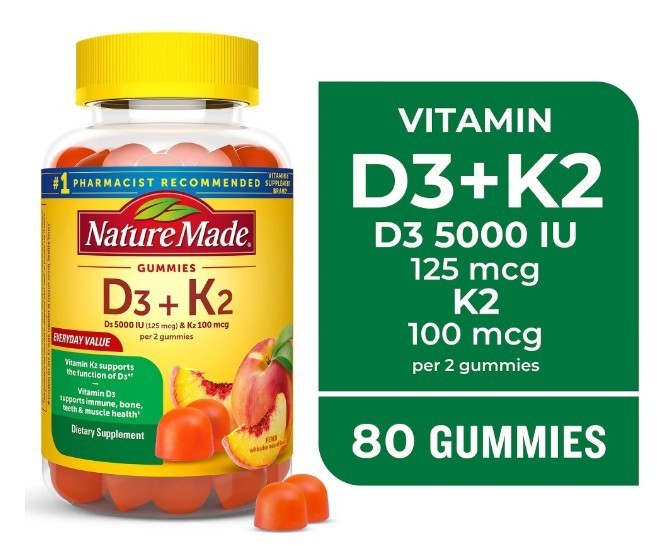 Nature Made Vitamin D3 + K2 Gummies - Peach 80 Gummies Exp 4/2027