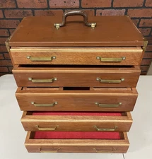 Vintage Wooden Machinist Tool Chest W/ Key Watchmakers Jewelers Antique Lockable