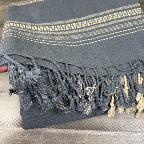 Rejuvenation Woven Dobby Linen Throw Blanket 56”x72” Mist Blue Gray Ivory NWOT - 第 3/9 張圖片