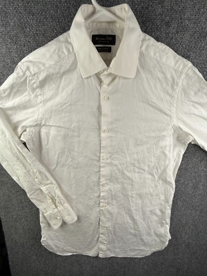 Massimo Dutti Men White Long Sleeve Button Up Shirt Size 15.5 Cotton Adult