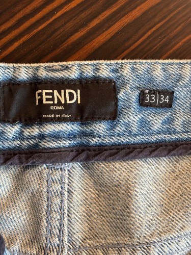 FENDI men's light blue distressed logo FF jeans size 33 - Picture 7 of 13