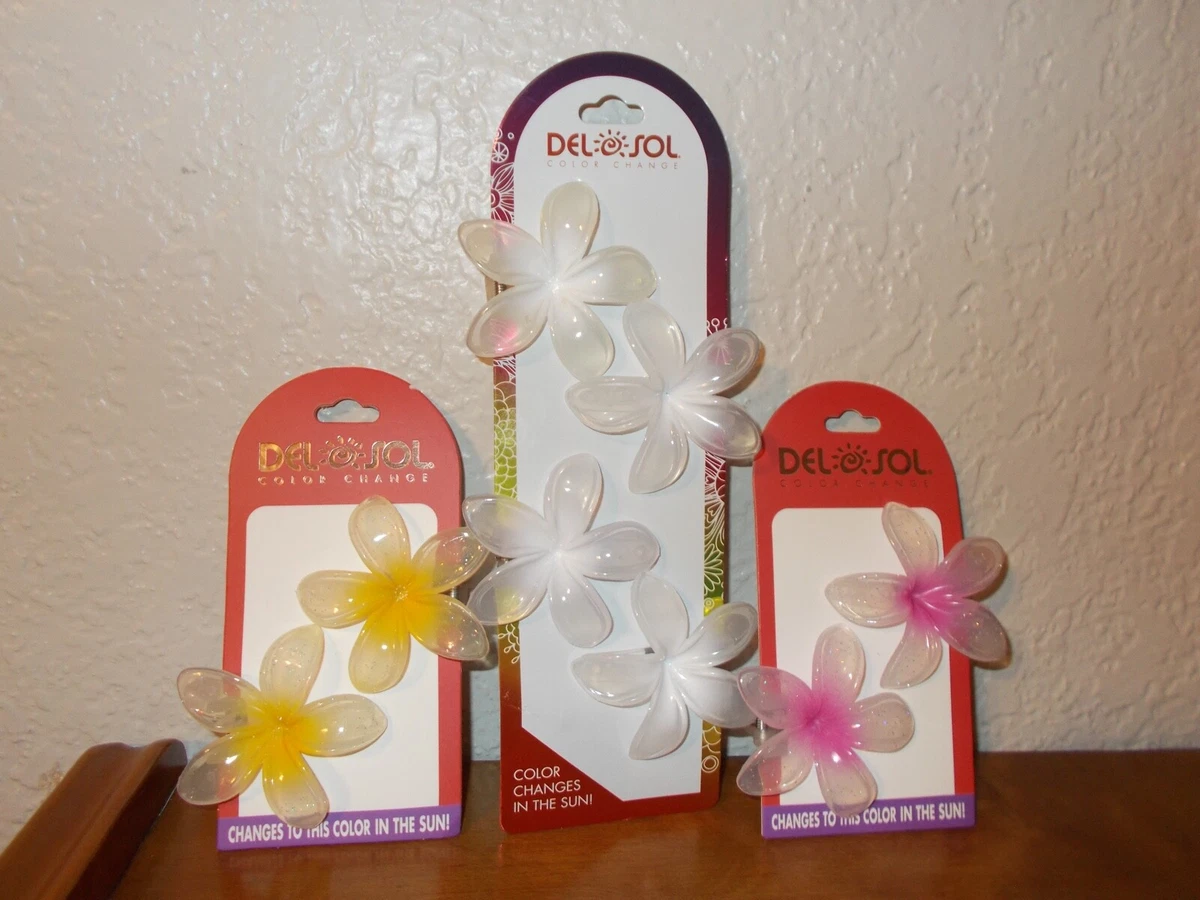 Del Sol Color Changing In The Sun 8 Plastic Flower Hair Clips eBay