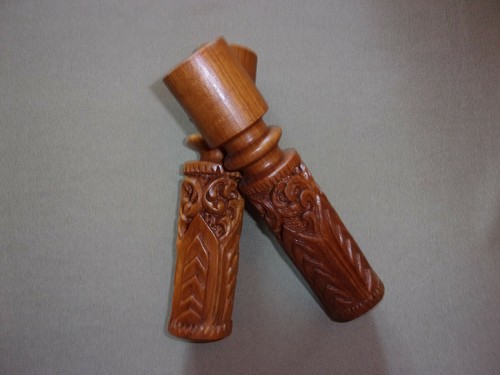 Pair of Unique Design Handcarved 8” Tall Taper Candlestick Holders - Picture 2 of 2