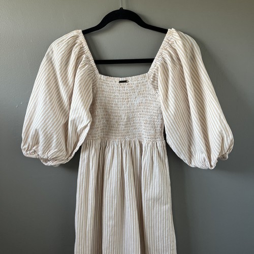 Billabong Days in Paradise Dress Womens M Smocked Sahara Stripe Puff Sleeve - Picture 15 of 17