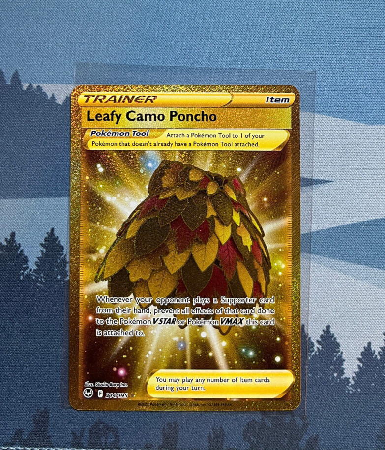 Pokemon Silver Tempest Leafy Camo Poncho 214/195 Holo Hyper Rare Near Mint