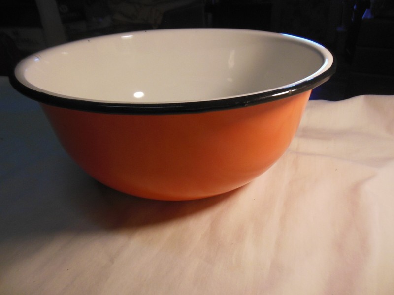Vintage Orange Enamel Pan 4-5/8" Tall, 10-1/4" Wide, Great/Used Condition