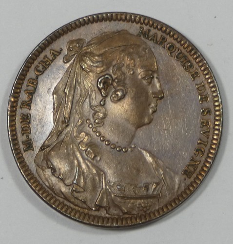 1696 FRANKREICH Marquise de Sevigne Bronze Hochrelief Gedenkmedaille FAST UNC - Bild 3 von 4