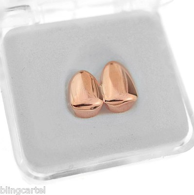 Double Cap 14k Rose Gold Plated Grillz Canine Two Teeth Tooth Right Top Grills