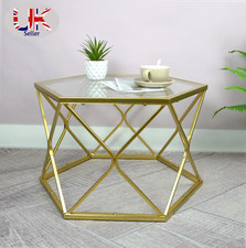 Coffee Table for Living Room Hexagon Glass Center Tables Gold Metal-Damage Box