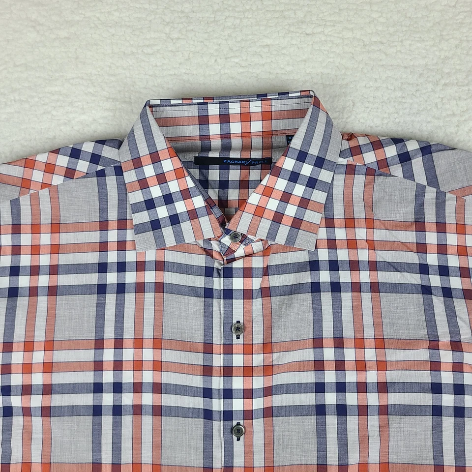 Camisa Zachary Prell Para Hombres 2XL XXL Azul Gris Naranja Cuadros Vestido Abotonado Foto 3 de 4