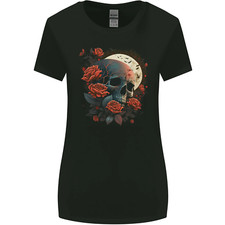 A Dark Fantasy Skull With Roses and Moon Womens Wider Cut T-Shirt