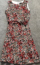 Y2K Ronni Nicole Belted A-Line Dress Women’s M Abstract Orange Sleeveless Career