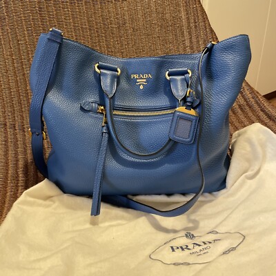 Prada Vit. Daino Shopping Bag Azzurro incl Dustbag/Authenticity Certificate Card