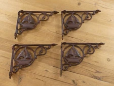 4 CAST IRON ANTIQUE STYLE SAIL BOAT NAUTICAL BRACKETS GARDEN BRACES SHELF CORBEL
