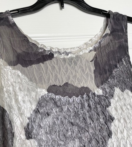 KOMAROV Charcoal Gray Floral Ombre Print Stretch Chiffon Inset Midi Dress S 4/6 - Picture 4 of 7
