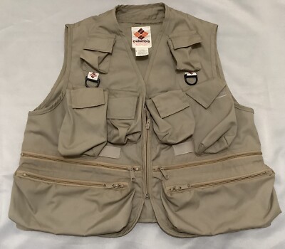 Vintage Columbia Sportswear Vest Men's Medium Khaki Fishing Hunting Zip Pockets