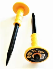 2 TOLSEN 12" MECHANICS POINTED END COLD CHISELS WITH GRIPPING HANDLE 25085
