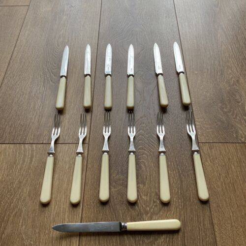 Vintage 6 Place Cutlery  Dixon Dessert Knives Forks Silver Plate &Firths Knife - Picture 1 of 4