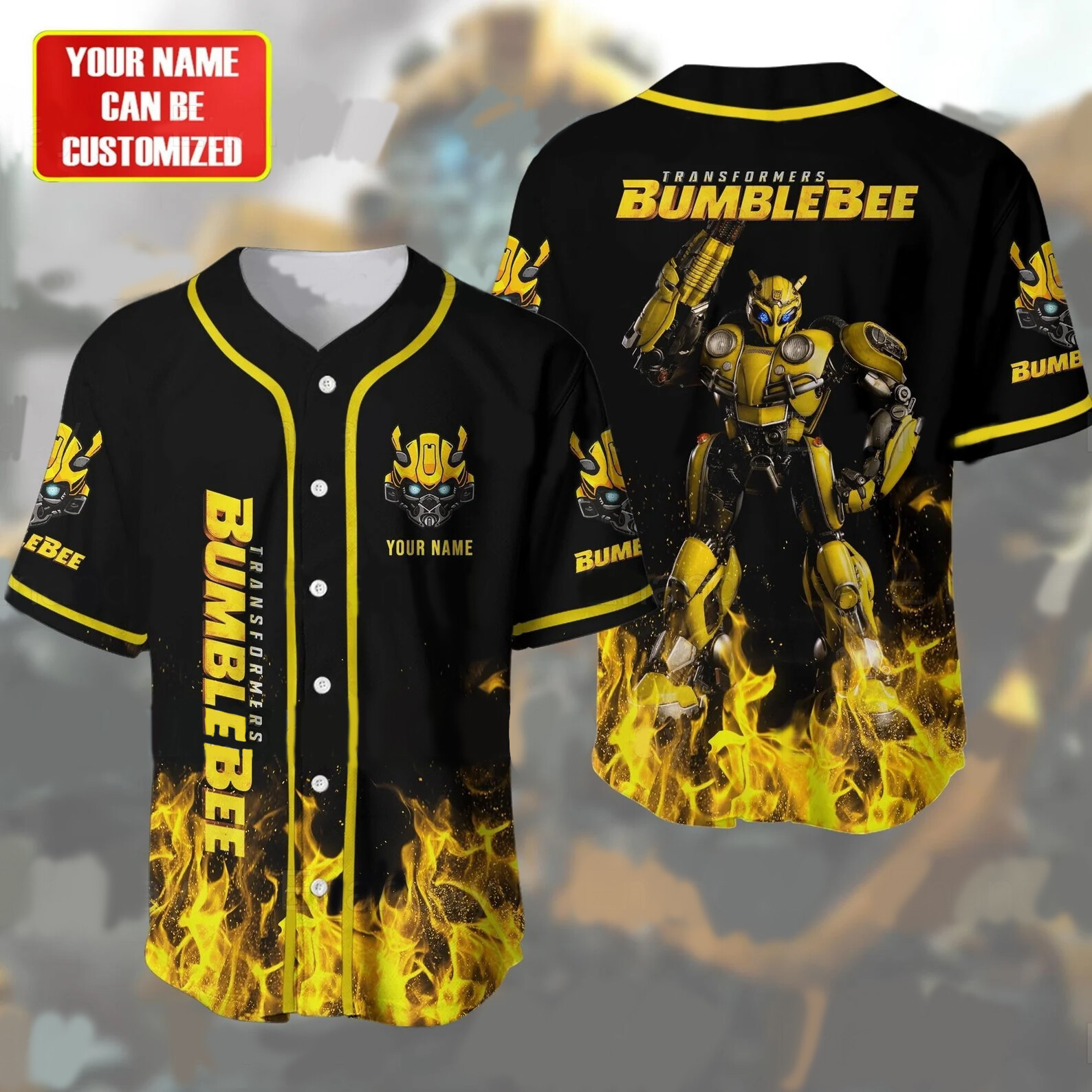 Personalized Love Bumblebee Robot Transformers Fans Baseball Jersey Shirt