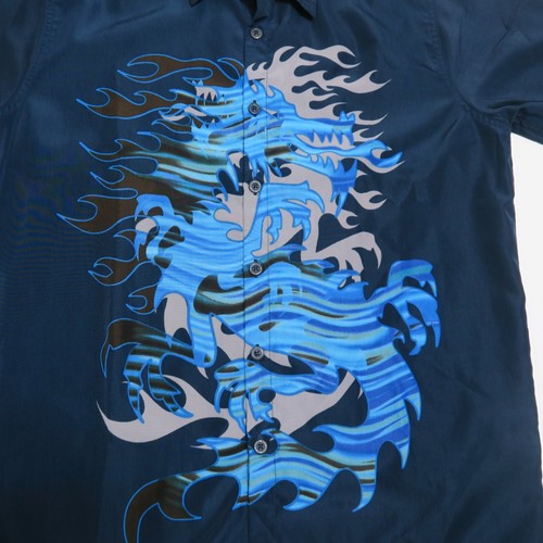 Physical Science Button Up Shirt Mens L Blue Asian Dragon Short Sleeve - Picture 4 of 9