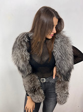 Silver Fox Fur Stole 47' 120cm  Wristbands and Tails Silver Fur Collar Boa