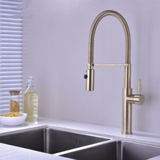 New Brushed Gold Kitchen Faucet Pull Out Brass Swivel Mixer Tap Single Handle