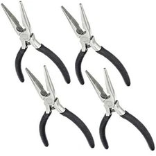 4 Pack Mini Long Nose Pliers (Serrated Jaws) with Side Cutter, Return Spring,...