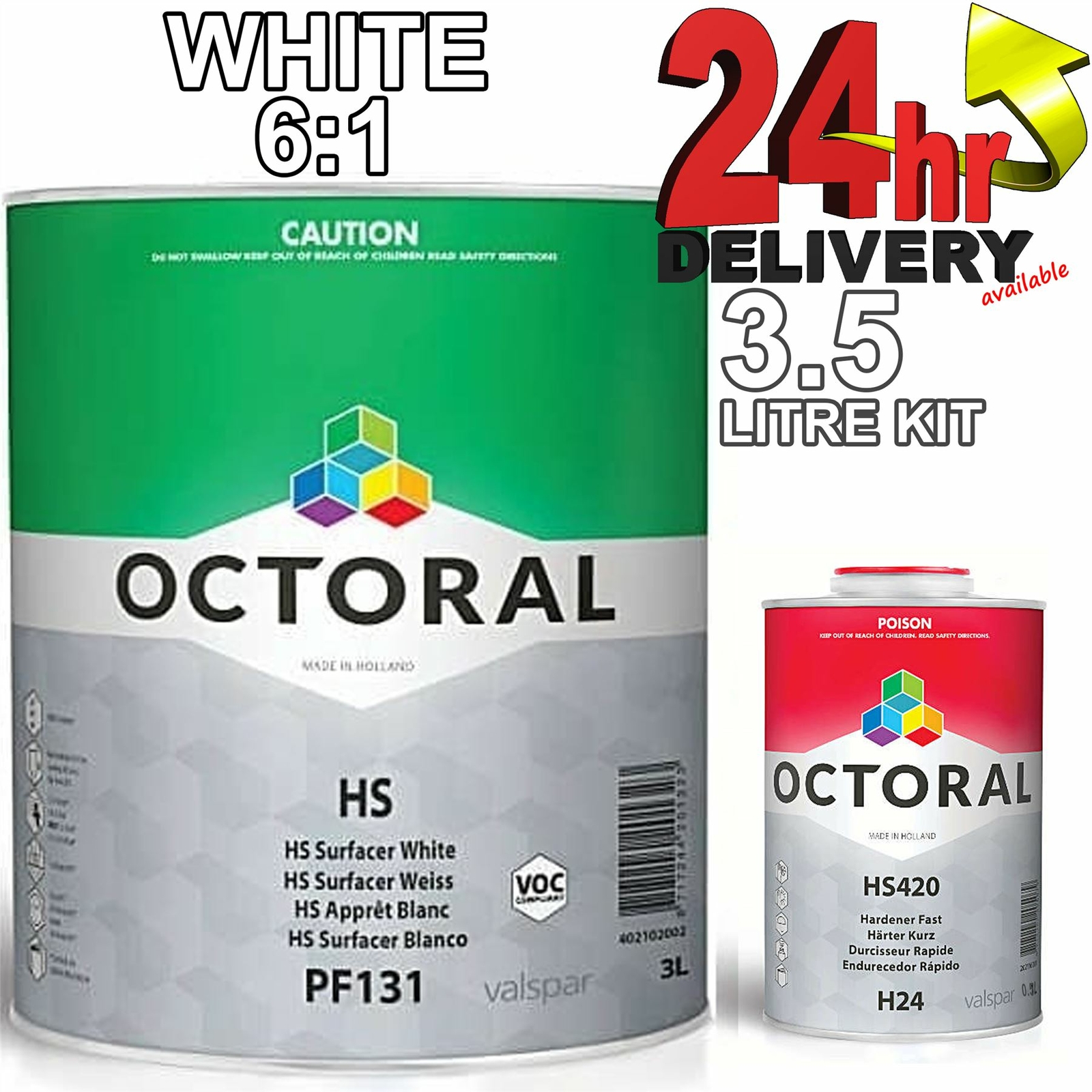 Octoral PF131 + H24 White HS Primer Surfacer with Fast Hardener 3.5Litre Kit