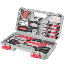 126 Piece Tool Set General Household Hand Tool Kit with Plastic Toolbox Red