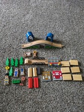 Play Set 30 pieces Wooden Train Track With Bridge, People, Trees Etc Unbranded