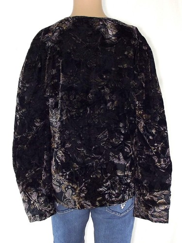 Giacca Vintage Da Donna Nera Taglia XXL In Velluto Floreale Ricamata Elegante - Picture 2 of 9