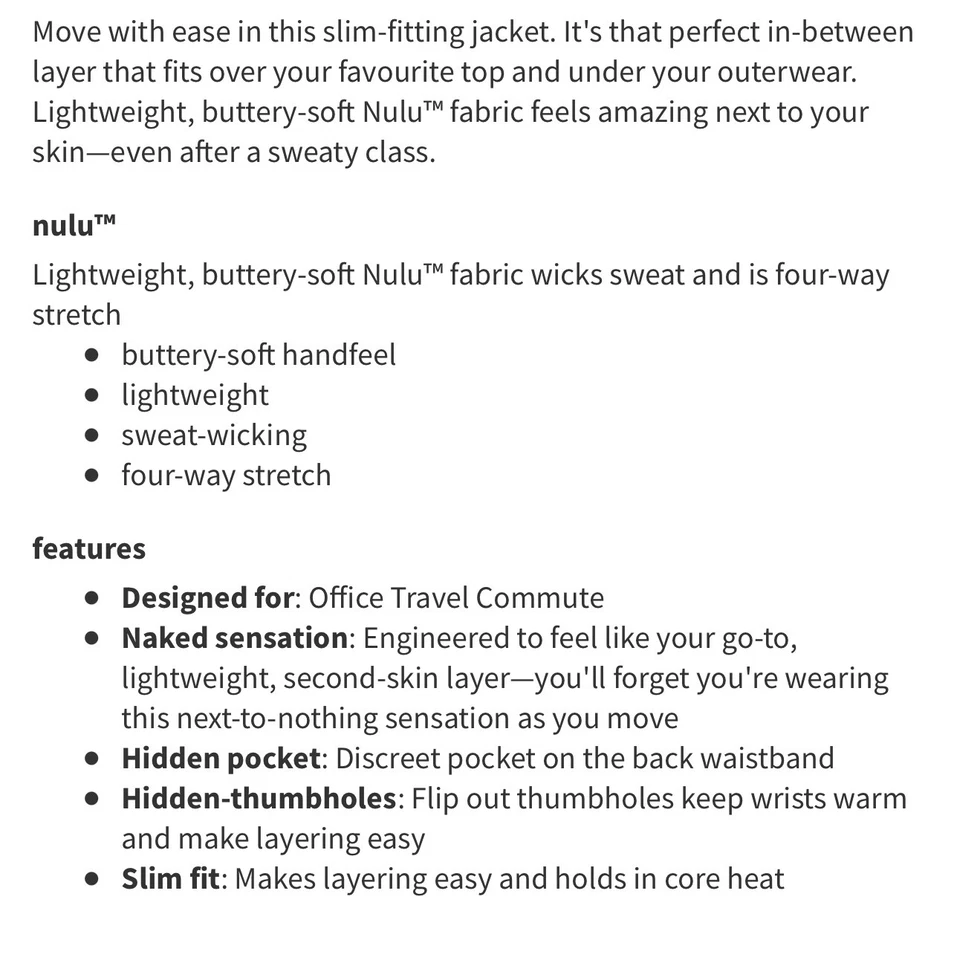 Chaqueta Lululemon Move With Ease. Verde místico. Talla 10 Foto 2 de 4