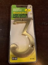 4" BRUSHED BRASS HOUSE NUMBER "3" mounting screws included Hy-Ko BR-43BB