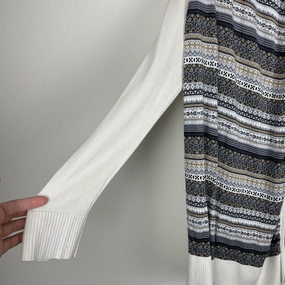 Cárdigan Kensie Frente Abierto Crema Rayas Geométrico Manga Larga Viscosa Talla M Foto 4 de 4