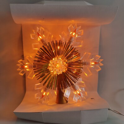11 Light 3D Snowflake Christmas Tree Topper Gold Tinsel